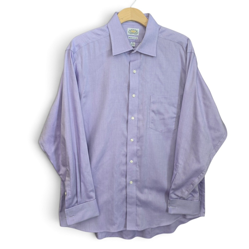 Eagle Mens Dress Shirt 17 34/35 Regular Fit Non-Iron Lavender Purple French Cuff